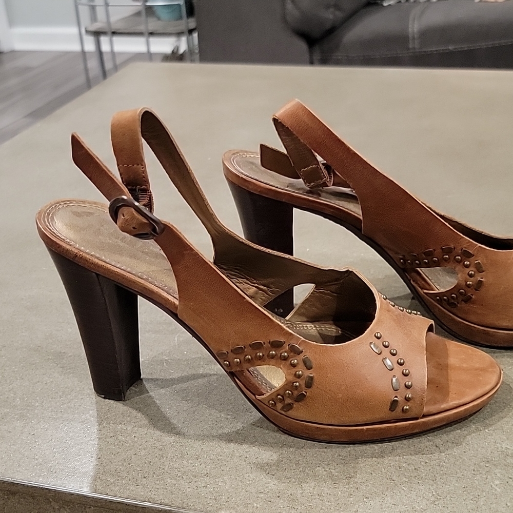 Women's Camel colored Slingback heels with stud details
